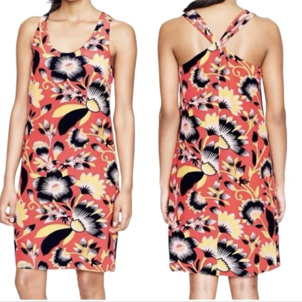 J Crew Silk Hibiscus Floral Twist Back Dress